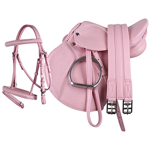 Selle poney 33 cm en simili cuir rose pour fille