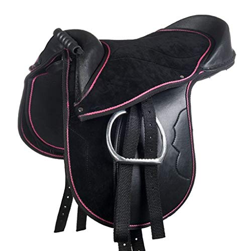 Selle shetty pour poney 12 pouces en simili cuir noire et rose