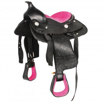 Selle Western pour compétition noire et rose pour fille 12 pouces, 30 cm